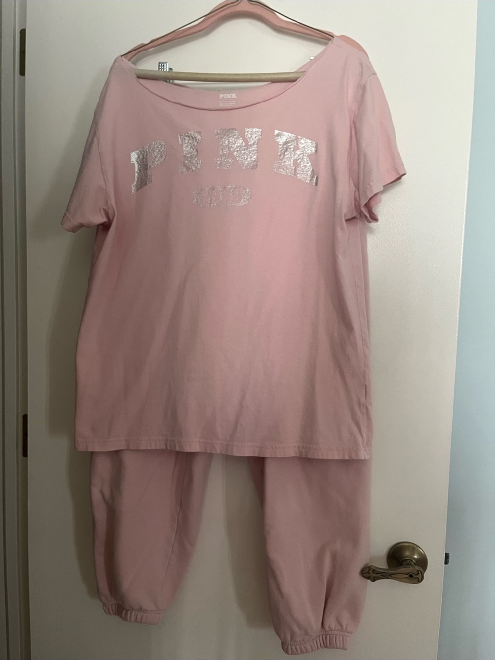 PINK Victoria's Secret Light Pink Short-Sleeve Pajama Set with Metallic Logo